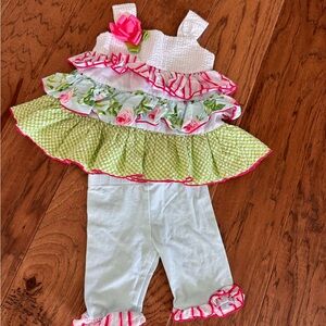 Bonnie Baby 6-9m Girl Ruffled Floral Tiered Outfit with Flower Accent